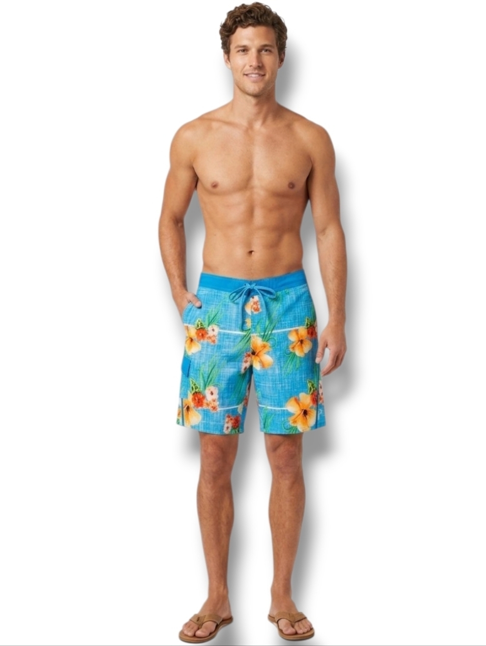 OP Ocean Pacific Men’s Blue Tropical Floral Swim Trunks - Medium
